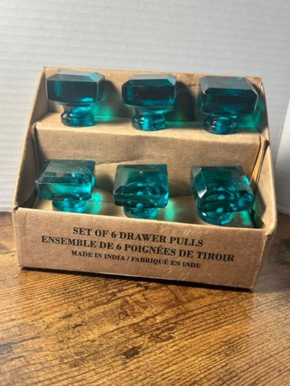 * Turquoise Glass Cabinet Knobs Set 6 Drawer Pulls Modern Hardware NEW 1.5 in.